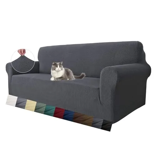 MAXIJIN Funda Super Elástica para Sofá de 3 Plazas, 1 Pieza Universal, Jacquard Spandex, Protector Amigable con Mascotas (3 Plazas, Gris Oscuro)