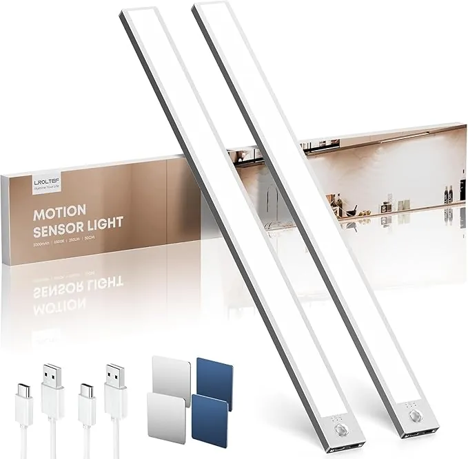 LROLTEF Luz Led Armario Cocina con Sensor de Movimiento Interior 50CM 3000mAh 6500K 84 LED Lampara Luces Mueble Recargable sin Cables Inteligente Lamp Nocturna para Gabinete Escalera Pasillo 2 Piezas