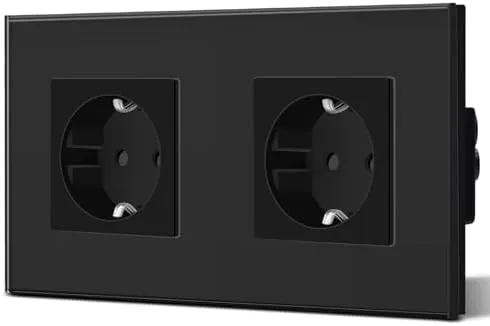BSEED Enchufe de Pared con Cristal,Enchufes Dobles Empotrados,Toma de Corriente,Seguridad infantil,Fácil de Instalar,M Serie,2 Enchufes,157mm Negro