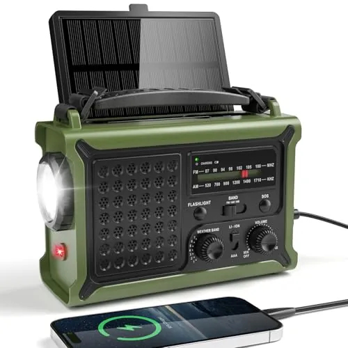 Radio Solar de Emergencia, Radio Am/FM con Manivela y Batería Recargable