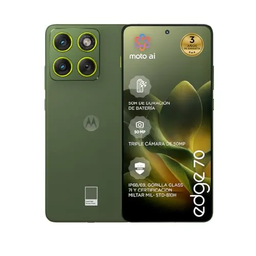 Motorola Edge 70 24GB (12GB+12GB RAM Boost)/512GB Bronze Green, España. Diseño increíblemente Fino. Pantalla Super HD de 6,7". Triple cámara 50MP con Moto ai. 4800 mAh. Durabilidad de Grado Militar