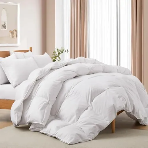 Deodar Edredón de Plumas Cama 135/150 Todas Estaciones 2 Personas, Relleno Pluma y Plumón de Ganso 420 GR/m², Funda Nórdica 100% Algodón, Lavar, Öko-Tex y RDS (Blanco, 220x240cm)