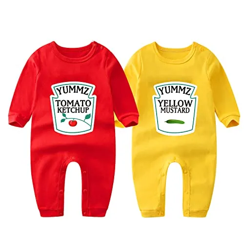 culbutomind Yummz - Divertido pelele para bebé, con diseño de tomate y mostaza, en color rojo y amarillo, regalo para recién nacido, multicolor, 6-9 meses
