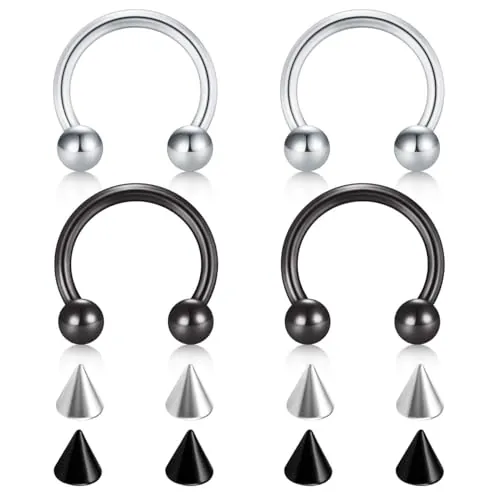 FECTAS Anillos de Herradura de Acero quirúrgico Nariz Septum Herradura aro Pendiente ceja Trago Labio Anillos Daith Helix Piercing Joyería para Mujeres Hombres 16g 10mm Plata Negro