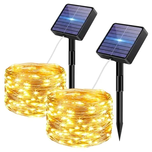 bitjam 2 Paquete Guirnaldas Luces Exterior Solar, 5+2M 50 LED 8 Modos Luces Solares LED Exterior Jardin, Impermeable IP65 Luz Navidad Exteriors Solares para Exteriores Decoracion Arbol, Blanco Calido