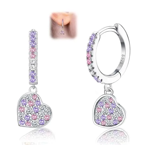 LOLIAS Plata Ley 925 Pendientes Aro Huggie con Corazón Mariposa Estrella Zirconia Cúbica Colorida Pequeños Pendientes Colgantes Aro Joyería para Mujeres y Niñas