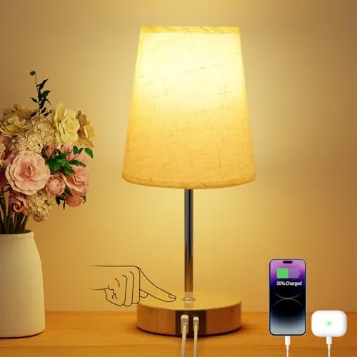 Suright Lámparas de Mesita de Noche Táctil con Puertos de Carga USB A+C