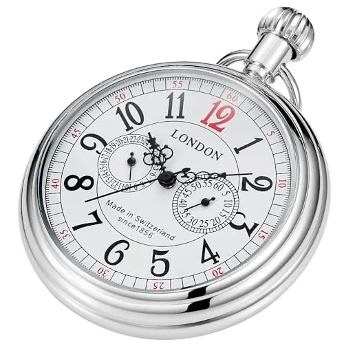 Reloj de bolsillo mecánico de diseño vintage de Londres Tiong en acero inoxidable, plata y oro, con tren, relojes de bolsillo para hombre con cadena, Clásico