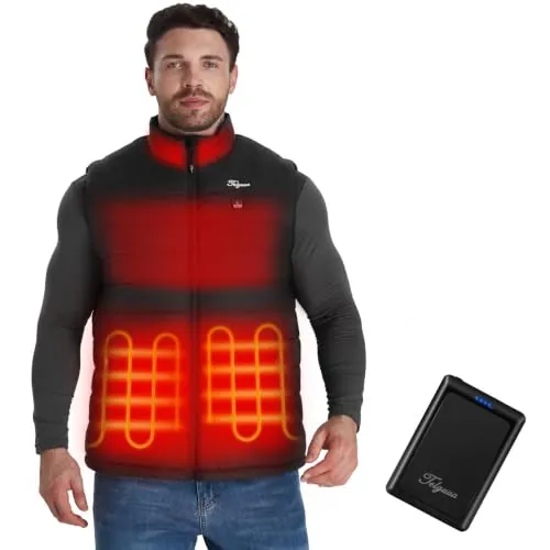 Telguua Chaleco Calefactable Hombre con Batería Externa 10000mAh | 3 Niveles de Temperatura Ajustable 4 zonas de Calentamiento Ligero y cálido Lavable a máquina