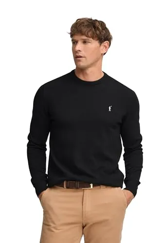 Polo Club Jersey Punto Fino Algodón Hombre - Cuello Redondo Ajustado Negro