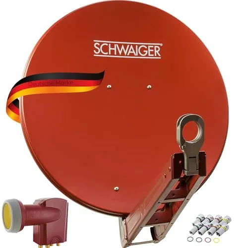 SCHWAIGER 4647 Sat Sistema satélite Set Antena parabólica Quad LNB Digital 8X F-Plug 7mm Sat Antena Aluminio Set Completo Antracita 75 x 80 cm