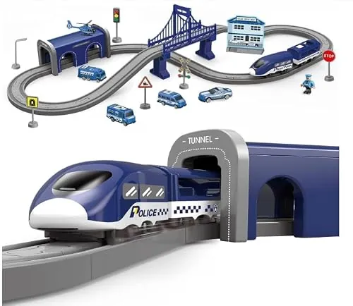 Wdmiya Tren Eléctrico Ferrocarril para niños 3 4 5 6 7 8 Años 66 Piezas | Tren Juguete con Sistema de Carril Flexible,Vehículos de Construcción y Nave Espacial,Juego Carreras Creativo para Niño Niña