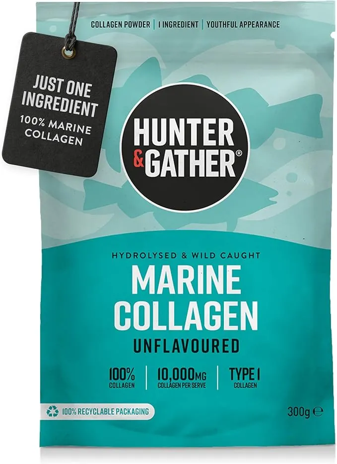 Hunter & Gather Colágeno Marino en Polvo 300g – Péptidos de Colágeno Hidrolizado Marino Puros Sin Sabor Premium para Cabello Piel Uñas Músculos
