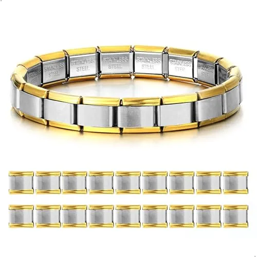 fuxunamz Pulsera Italiana con Charm, Pulseras Italianos, Pulsera Modular de Acero Inoxidable, 18 Piezas de Abalorios Italianos, Niñas y Niños, Acero Inoxidable