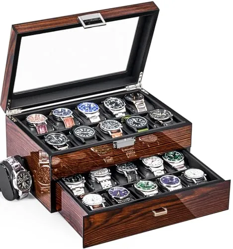 BEWISHOME Caja de Relojes con 20 Compartimentos, Regalos Para Hombres