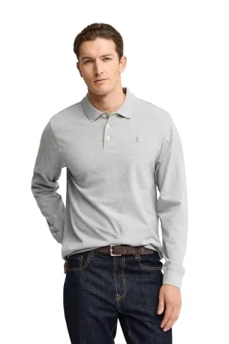 Polo Club Polo de Manga Larga Gris Hombre con Logo Bordado 100% Algodón Regular Fit