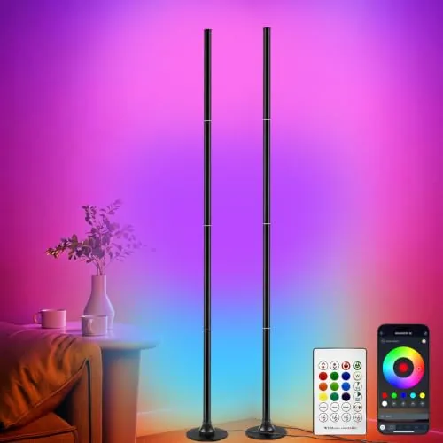 Aogled Lámpara de Pie LED RGB, Regulable con Mando y App, 16M Colores y Sincronización Musical, 2 uds,160 cm, Angular Desmontable