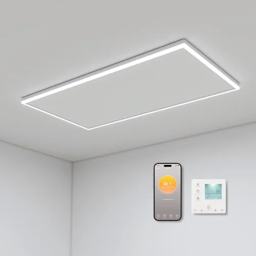 Calefacción de techo por infrarrojos, 840 W, montaje en techo con iluminación LED, calefacción por infrarrojos con termostato, control remoto por aplicación, panel de calefacción eléctrica para