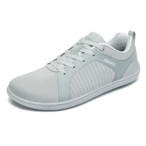 SAGUARO Zapatillas Barefoot Hombre – Zapatos Minimalista Antideslizante – Zapatillas Casual Barefoot Shoes con Puntera Ancha, Suela de Goma para Uso Diario en Ciudad,Paseos,Escuela y Viaje Gris,Gr.42