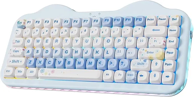 YUNZII C75 Teclado Mecánico Inalámbrico Gaming 75%, Bluetooth/2.4G/USB-C, Hot-Swap Teclas PBT RGB, Montaje Gasket, Anti-Ghosting NKRO, Diseño Pastel para Win/Mac (Azul, Milk V2 Linear Switch)