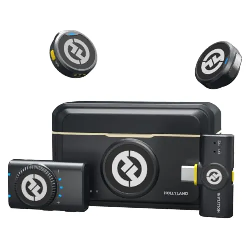 Hollyland Lark M2 Mini Combo Micrófono Inalámbrico (2TX+2RX) para Cámara, iPhone, Android, PC, 300m, 48kHz/24 bit, Hi-Fi Audio, ENC Anti-rumore, Microfono de Solapa per Livestream, Vlog - Negro