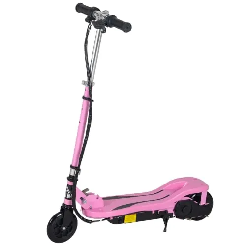 HOMCOM Patinete Eléctrico Plegable para Niños de 7-14 Años 12 km/h Rosa | Alcance de 8 km, Altura Ajustable, Freno de Mano