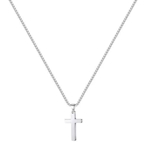 Pevlkawr Collar Cruz Hombre Acero Inoxidable 316L Colgante Cruz Cristiana 30x18 mm Cadena 60 cm Regalo Unisex Joyería para Hombre Plata