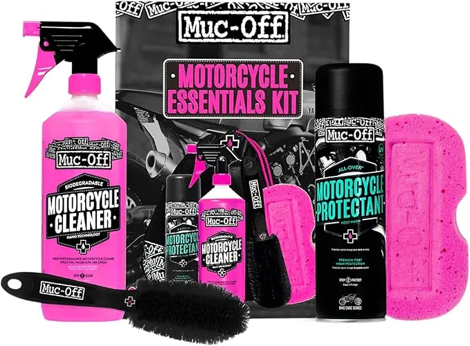 Muc-Off Kit de limpieza de Motos - Imprescindibles para Limpieza y Mantenimiento - Incluye Limpiador de Motos, Protector de Moto y Más