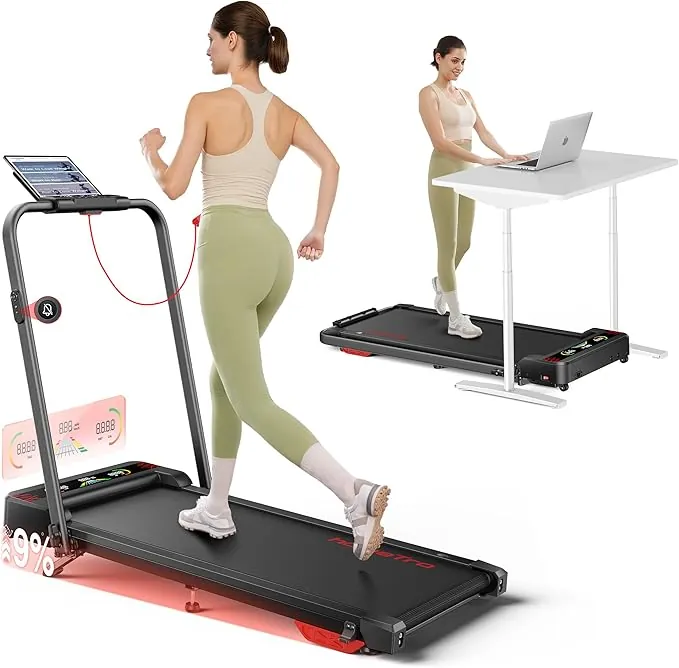 Cinta de Correr Plegable HOMETRO 5 en 1, 9% Inclinación, 2.5HP, 12 km/h, Walking Pad para Casa con Pantalla LED, App y Bluetooth