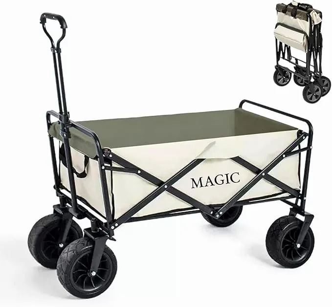 𝗖𝗮𝗿𝗿𝗼 𝗱𝗲 𝗣𝗹𝗮𝘆𝗮 Plegable para Camping, Picnic, etc. Carrito de Mano para Jardín. Carreta de Transporte con Bolsa y Mango Ajustable. Carretilla con Ruedas Grandes con Freno Resistentes.