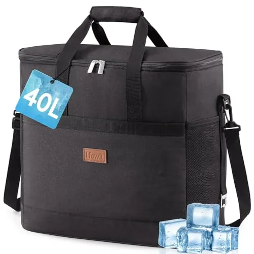 Lifewit Nevera Portatil 40L, Bolso Neveras Isotermica para Hombre, Grande Bolsas Termica porta Alimentos, Cooler Bag Tela Plegable para Playa, Camping, Viaje, Trabajo, Picnic, Negro