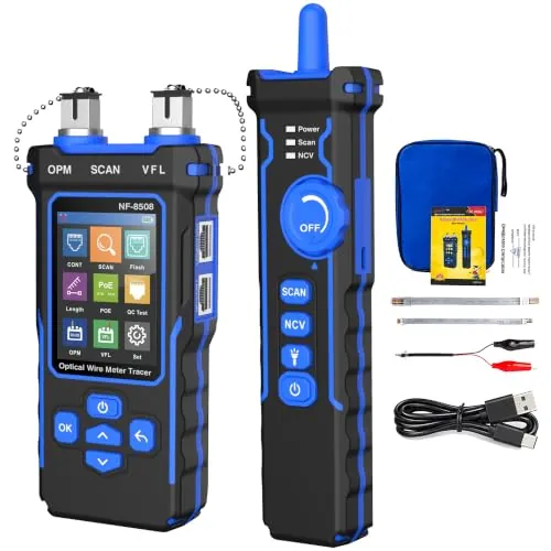 NOYAFA NF-8508 Probador de Cables - Red Ethernet Medidor de Potencia Óptica, Tester RJ45/RJ11, VFL, Prueba PoE, NCV, Medición de Longitud, Mapeo de Cables Cat5/Cat6