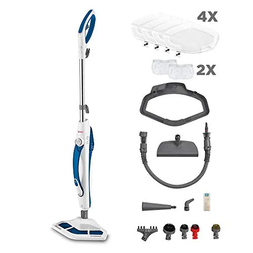 Polti Vaporetto SV460 Doble,Escoba a Vapor 2 en 1 con Limpiador Portátil, Potencia Máxima 1500 W, 17 Accesorios Incluidos, Calentamiento en 15 Segundos, Depósito Extraíble, Blanco y Azul