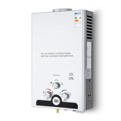 CO-Z 12 L Calentador de Agua Butano Calentador de Agua LPG Instantáneo, Certificado CE, Calentador de Agua de Gas Licuado de Petróleo sin Tanque (12 L)
