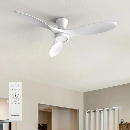 Ensenior Ventilador de Techo con Luz Silencioso 132cm, Aspas Efecto Madera, Motor DC con 6 Velocidades, Lámpara LED 3 Colores con Memoria, Lámpara de Techo para Dormitorio y Salón