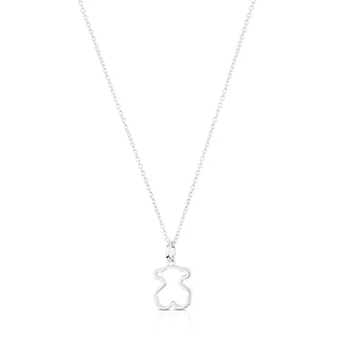 TOUS Collar de Plata de Primera Ley para Mujer con Colgante de Oso de 12 mm, 45 cm de Largo, Delicado y Elegante, Colección Galaxy