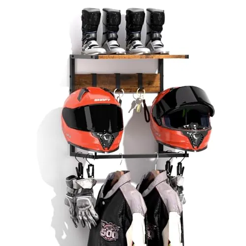Urban Deco soporte casco moto, percheros pared con 2 soportes para gorras, soporte para cascos capacete moto, accesorios modular moto, almacenamiento de equipamiento para hombres, pequeño