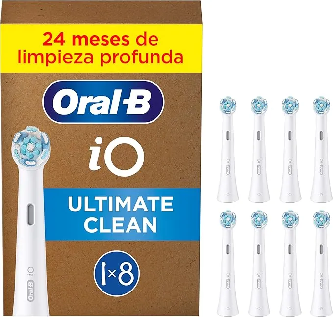 Oral-B Series iO Ultimate Clean Cabezales De Recambio Originales, Pack de 8 Recambios Blancos Para Cepillos De Dientes Eléctricos Oral-B iO, Eliminación Profunda De La Placa Bacteriana