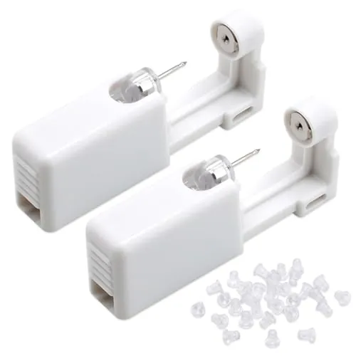 YIPFEN 2 piezas Juego de Perforación Desechable Estéril, Pistola para Perforar Oídos con Pendientes de Seguridad, Pistola Pendientes y Pistola Perforación Oreja, Incluye 30 tapones para oídos