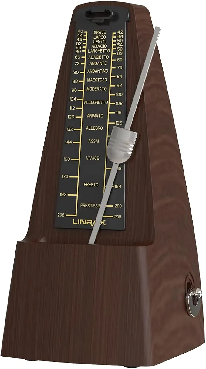 M2 Metrónomo Mecánico para Piano Guitarra Bass Bajo Ukelele Batería Drum Violín y Otros Instrumentos Musicales, Pista Tempo y Ritmo, Sonido Fuerte, Alta Precisión, Grano de Madera