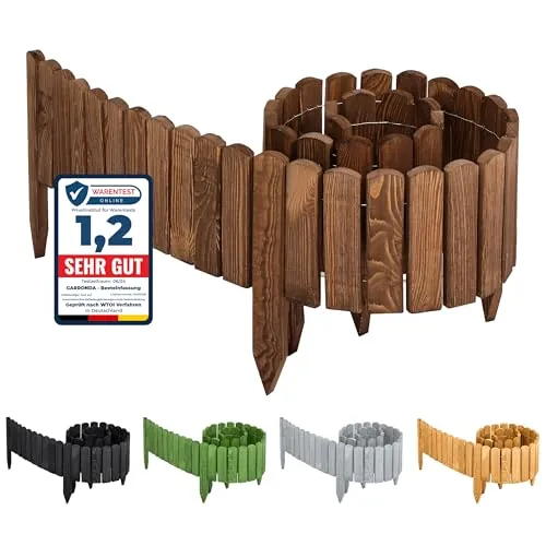 Garronda Valla Jardín Exterior Madera Flexible 20 x 200 cm - Bordura Tipo Rollborder para Delimitar Césped y Parterres Empalizada Impregnada Recortable y Fácil de Clavar GD-0046 (Marrón Oscuro)