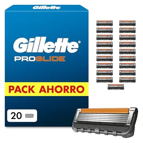 Gillette Proglide Recambios para Maquinillas de Afeitar para Hombre, Pack de 20 Cuchillas de Afeitar con Doble Lubricación Y Recortadora de Precisión