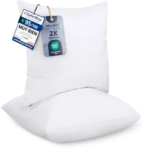 Utopia Bedding Relleno Cojín 45x45 cm Pack de 2 para Cojines cama Sofá | Relleno Suave y Cómodo Para Cojines de Sofá y Cama Mantienen su Forma Fácil Mantenimiento blanco
