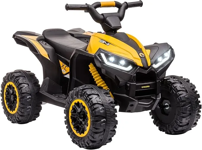 HOMCOM Quad Eléctrico para Niños 12V, Quad para Niños de 3-5 Años, con 2 Motores, Velocidad Ajustable 3-6km/h, Faros, Bocina, Música, USB, Avance y Retroceso, Amarillo