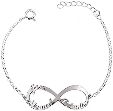 Pulsera Infinito Mujer Plata Personalizada con Nombres, Hasta 4 - Regalo original para novia, madre o abuela (Infinito Nombres)