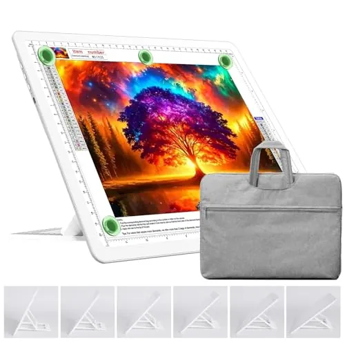 TOHETO Tablero de luz recargable A4 con soporte, bolsa, almohadilla magnética superbrillante con botones laterales, caja de luz inalámbrica para trazar y dibujar, mesa de luz inalámbrica para pintura