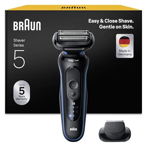 Braun Series 5 Afeitadora Eléctrica Hombre, 52-B1200SI,Azul - Máquina De Afeitar Resistente al Agua, 2 Modos De Afeitado, Recargable, 50 Min De Uso, con Recortadora De Precisión Y Estuche De Viaje