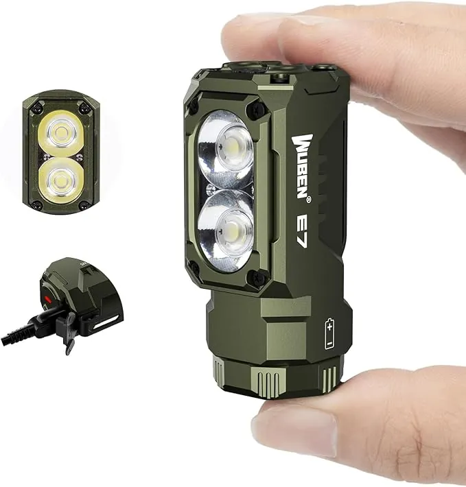 WUBEN E7 1800 lúmenes Mini linterna recargable de con imán - Linterna EDC súper brillante de 6 modos, LED recargable tipo C; Linterna de bolsillo IP68 para uso con faros, rescate y acampada