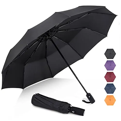 ZOMAKE Paraguas Plegable Antiviento,Pequeño Paragua Protección Solar UV para Mujer Hombre,Mini Umbrella con Apertura y Cierre Automático,Resistente al Viento de Secado Rápido(Black)