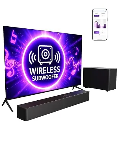 ULTIMEA Barra de Sonido 2.1 con Subwoofer Inalámbrico, Control por App, VoiceMX y BassMX, 240W Potencia Máxima para Smart TV, Graves Ajustables, HDMI, Óptico, Bluetooth 6.0, Poseidon M30(Modelo 2026)